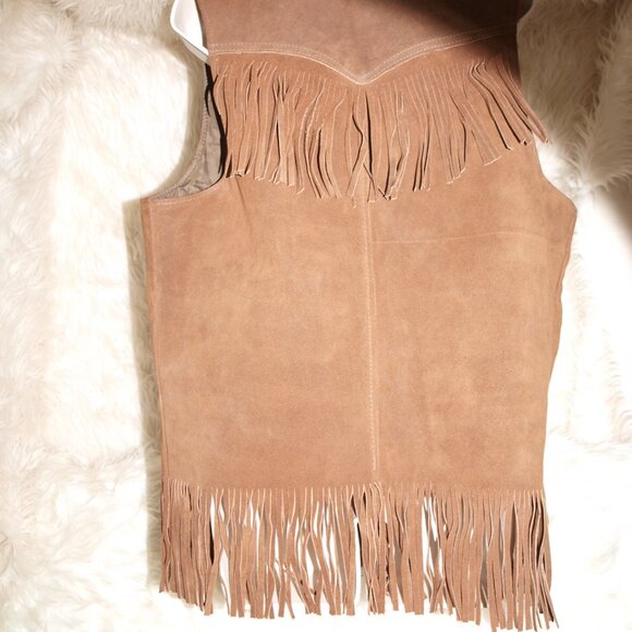 Men's Brown Leather VEST W/Fringe SIZE L By Western Outdoor Wear BARELY USED - Picture 4 of 6